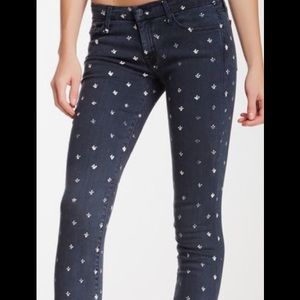Mother fleur de lis ankle skinny zip jean