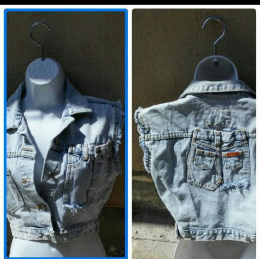 Acid wash vintage denim vest