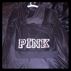 Victoria's Secret Black Metallic Velpur Zip Up M