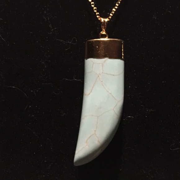Blue Howlite turquoise horn pendant and necklace - Picture 1 of 5