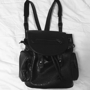 Black pebbled leather backpack