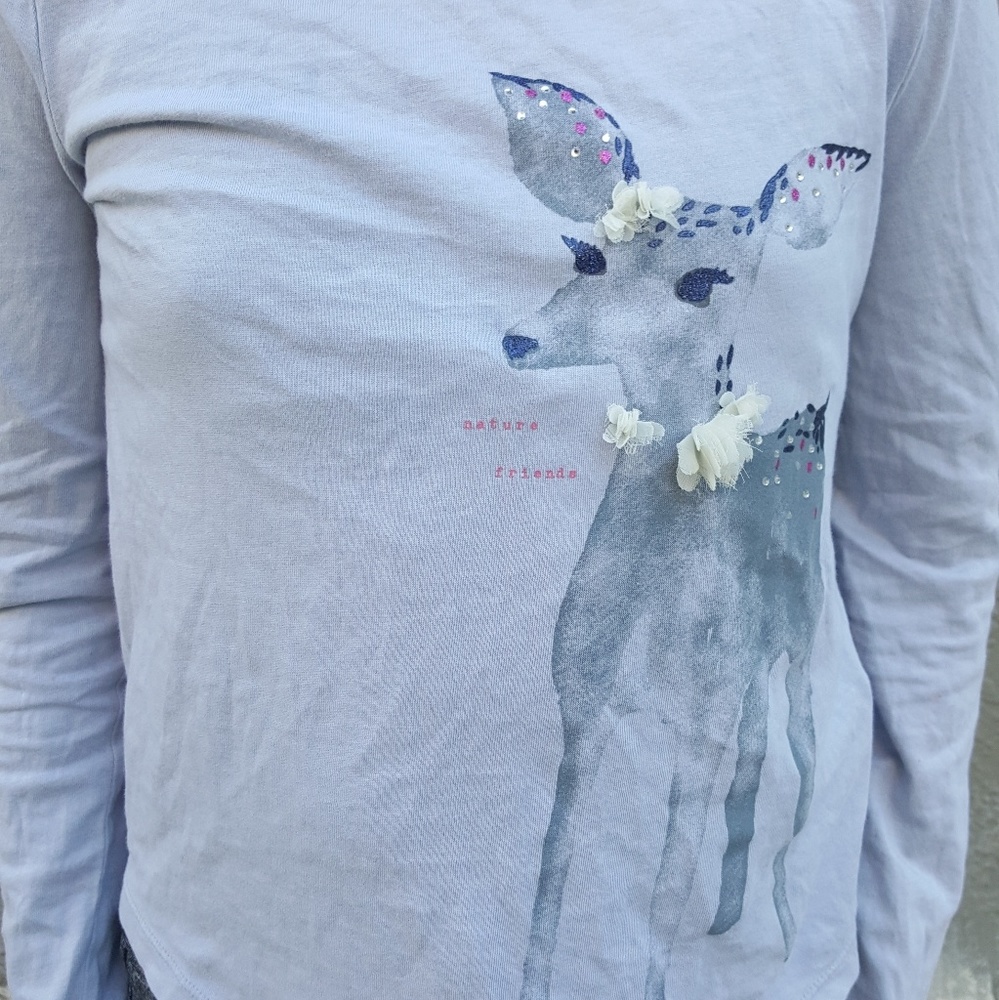 GIRLS GRAY LONG SLEEVE DEER TOP