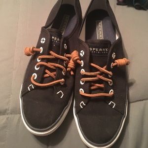 Black slip on lace Sperrys