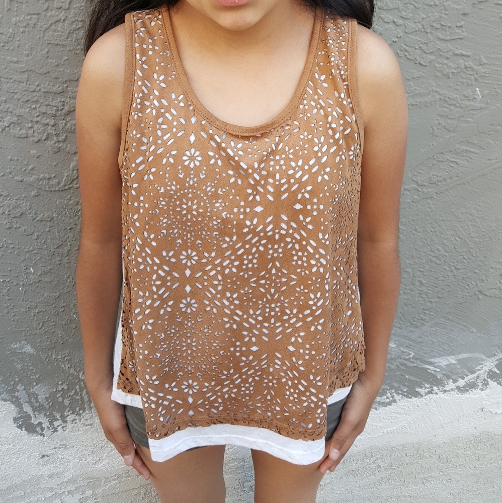 GIRLS CUT OUT TAN TOP