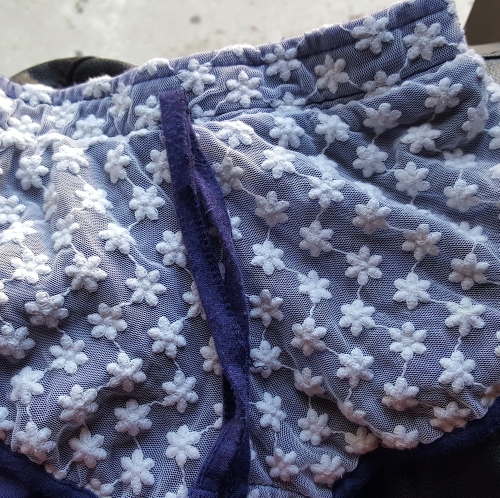 GIRLS BLUE SHORTS WITH LACE OVERLAY