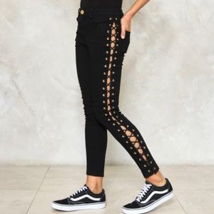 Nasty Gal split lace up mid rise jeans