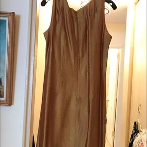 Gold silk gown, with shawl, with brocade design..