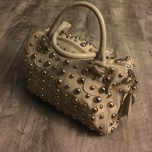 Large Cream Colored Purse with Round Gold Studs
