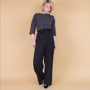 black pinstripe high waisted trousers