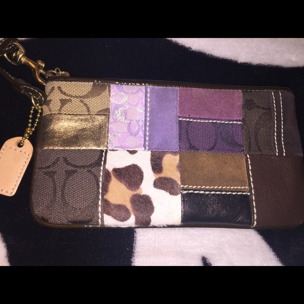 Coach hot pink, leopard , leather wristlet