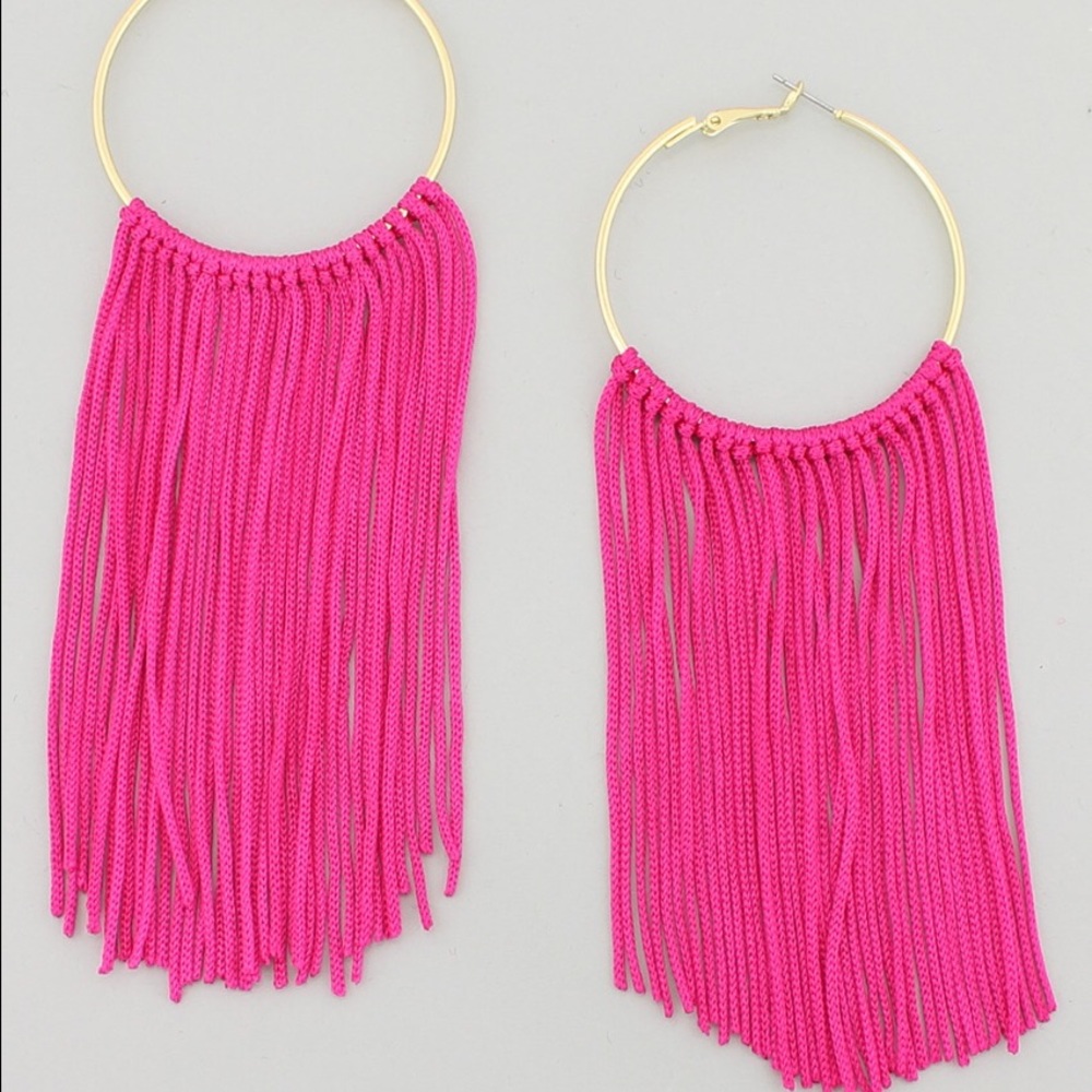 Hot Pink Fringed Hoops