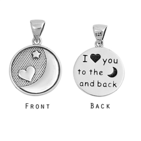Sterling Silver I Love You To Moon & Back Necklace, Heart and Moon Jewelry Chain - Picture 10 of 13