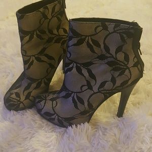Black and Grey  Ankle Booties with lace detail
