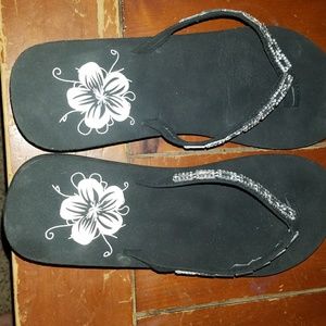 NEW! Rhinestone Flower Flip Flops - Size 9