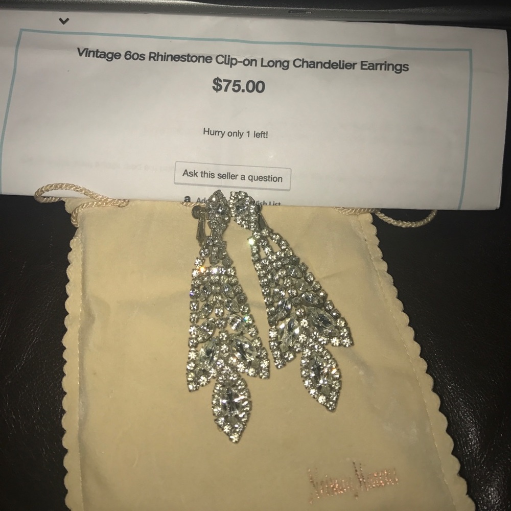 Vintage 60s Rhinestone Clip on Long Chandelier