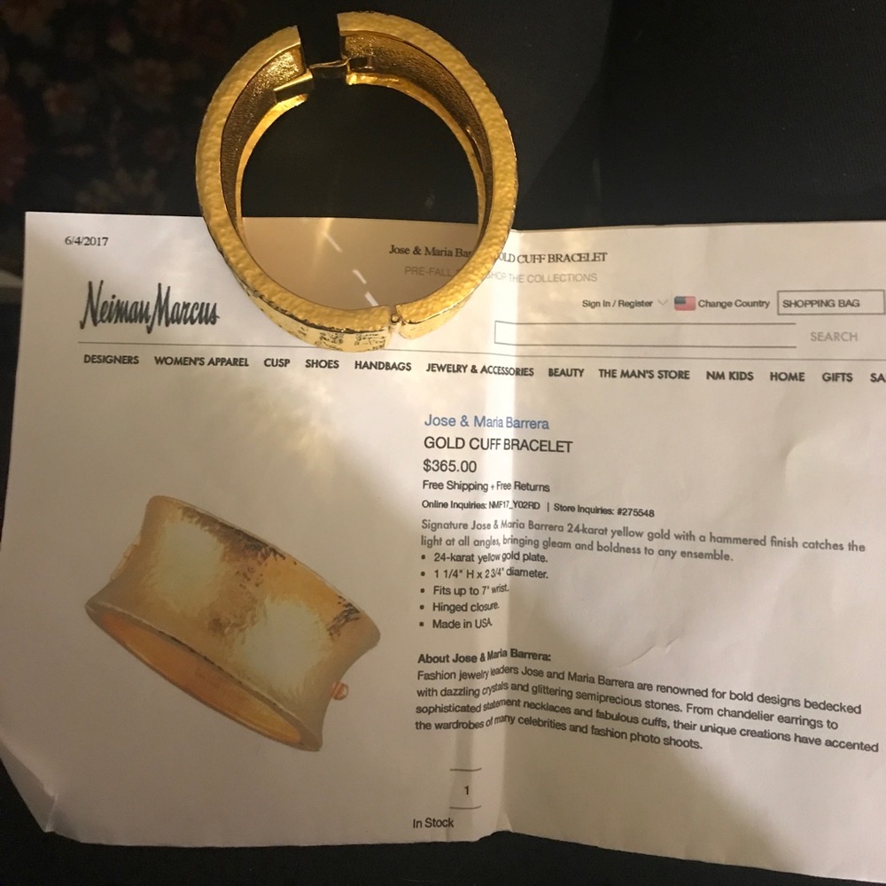 Neiman Marcus 24 karat gold cuff bracelet