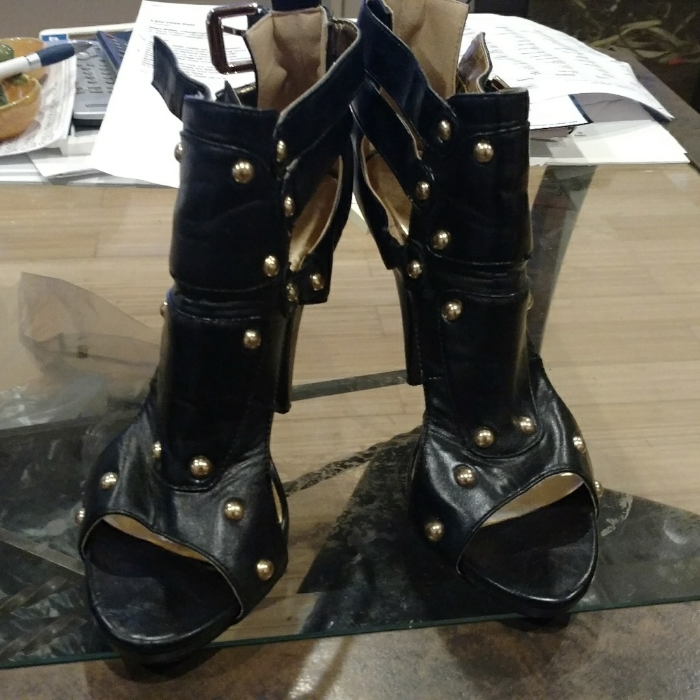 Black and gold heels