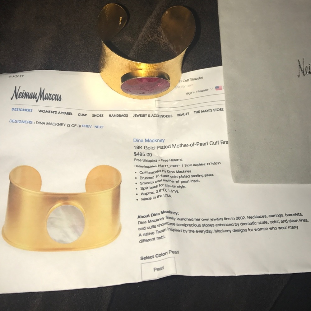 Dina Mackney 18karat gold mother of red stone cuff