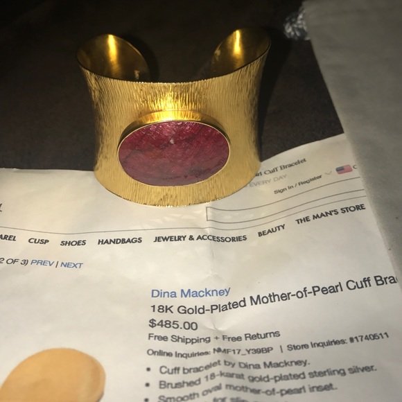 Dina Mackney 18karat gold mother of red stone cuff Dina Mackney 18karat gold mother of red stone cuff