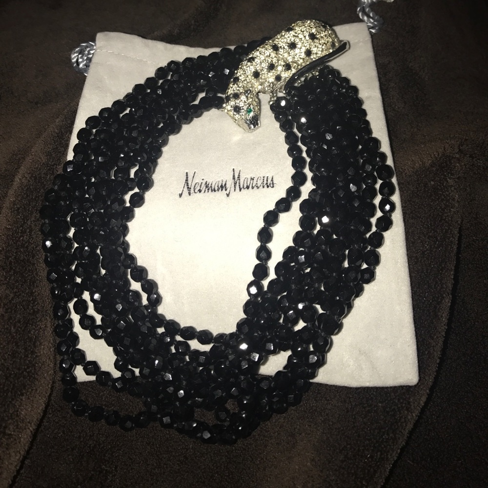 Vintage 60s K.L. Rhinestone leopard necklace