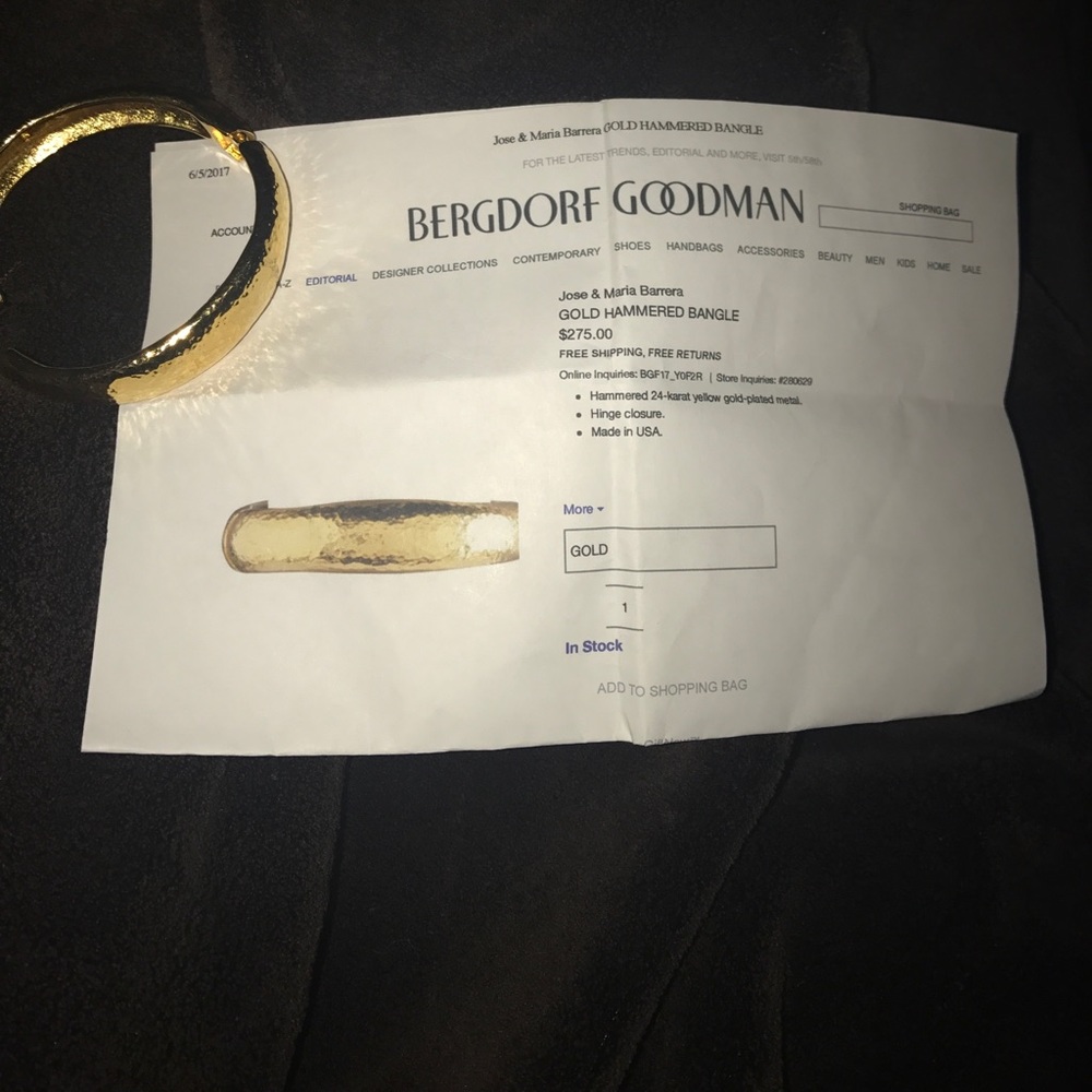 Bergdorf Goodman 24 karat Gold hammered Bangle