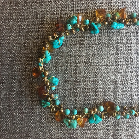 Turquoise & amber necklace - Picture 2 of 2