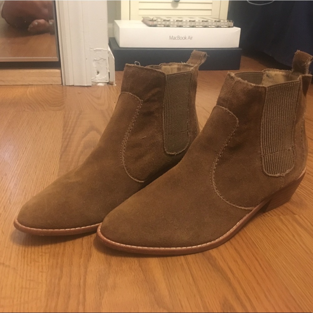 Camel colored suede ankle booties