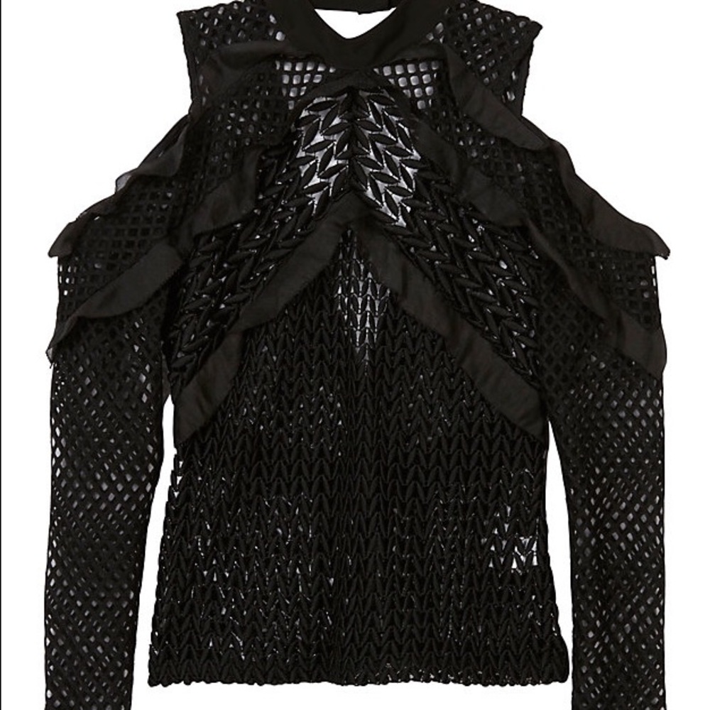 New self portrait mesh cold shoulder top