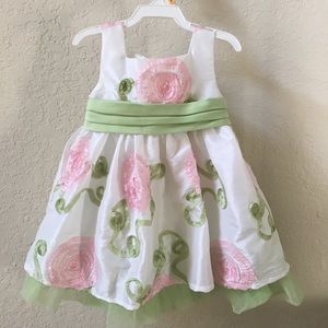Baby pink/green rose flower dress