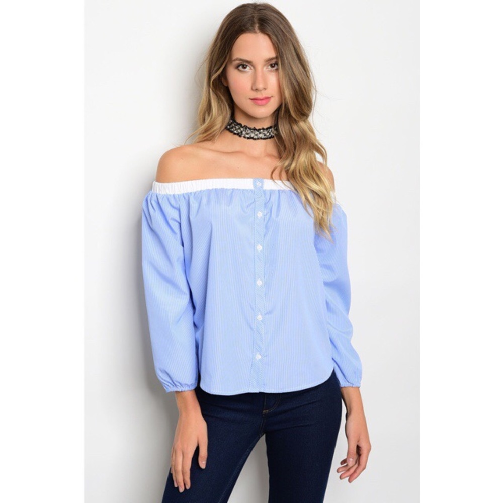 Blue Off Shoulder Top - Picture 2 of 4