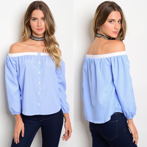 Kyoot Klothing Tops - Blue Off Shoulder Top