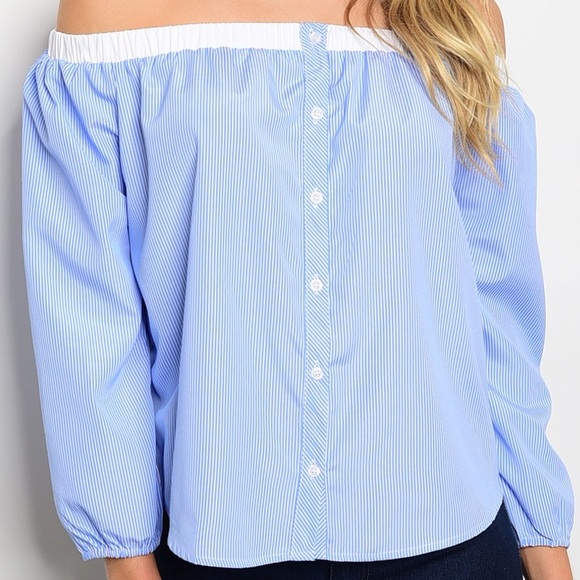 Blue Off Shoulder Top - Picture 4 of 4
