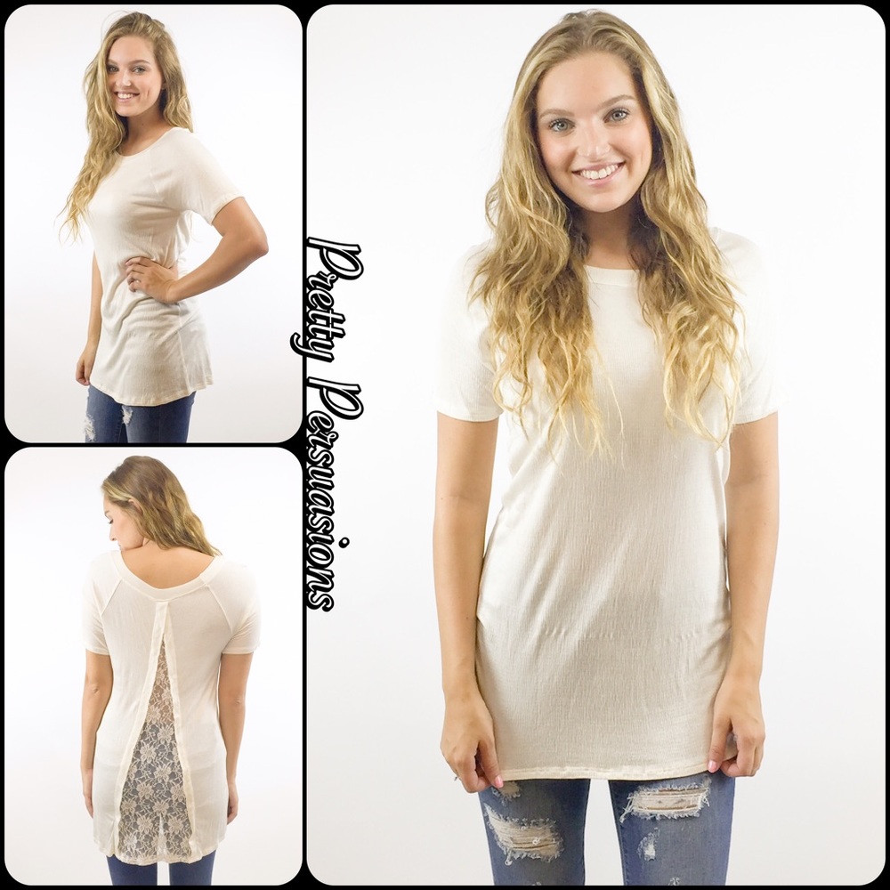 CLEARANCE‼️ NWT Ivory Split Lace Inset Top - Picture 3 of 3