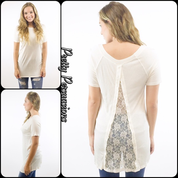 CLEARANCE‼️ NWT Ivory Split Lace Inset Top - Picture 2 of 3