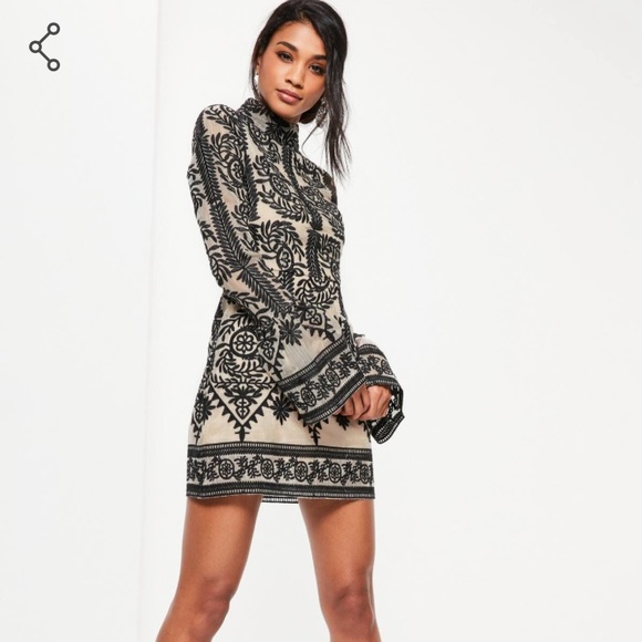 missguided lace frill sleeve high neck dress