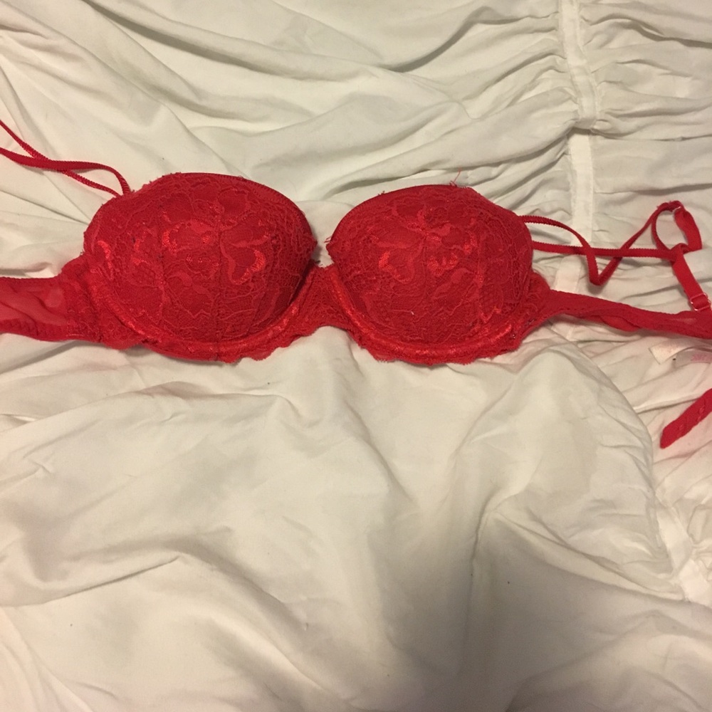 PINK, red push up bra