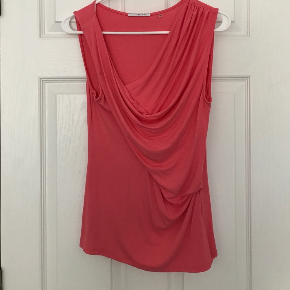 Pink asymmetrical T tahari blouse - Picture 3 of 5