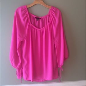 Pink, drapery, boat neck blouse