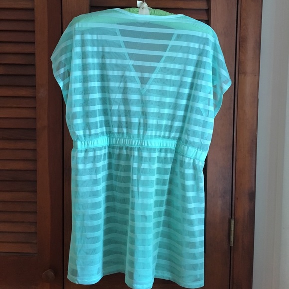NWOT sheer stripe mesh aqua cover-up - Picture 2 of 4