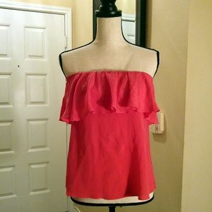 OLIVACEOUS Hot Pink Ruffle Halter Top, Size Small