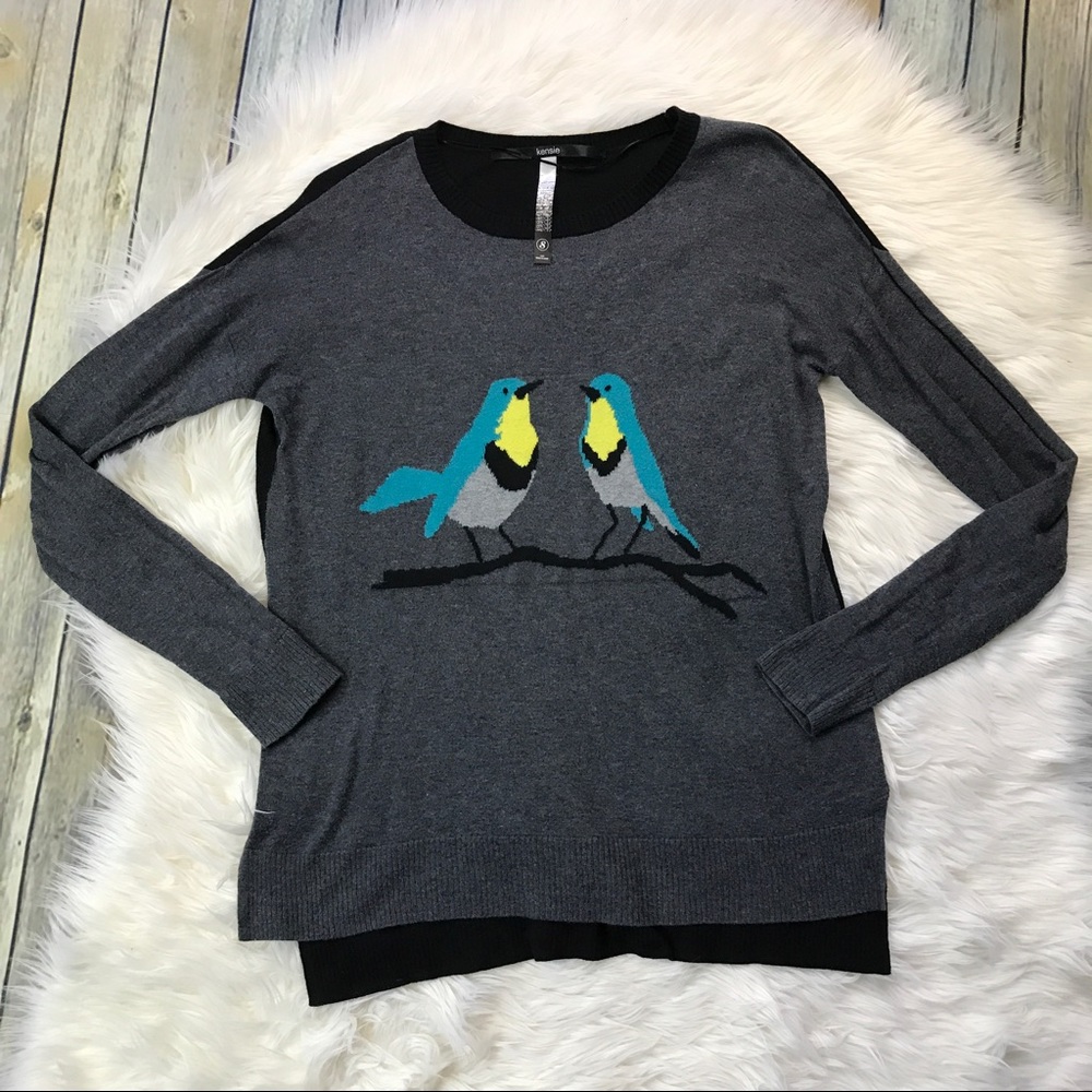 [Kensie] Long Sleeve Gray Bird Sweater
