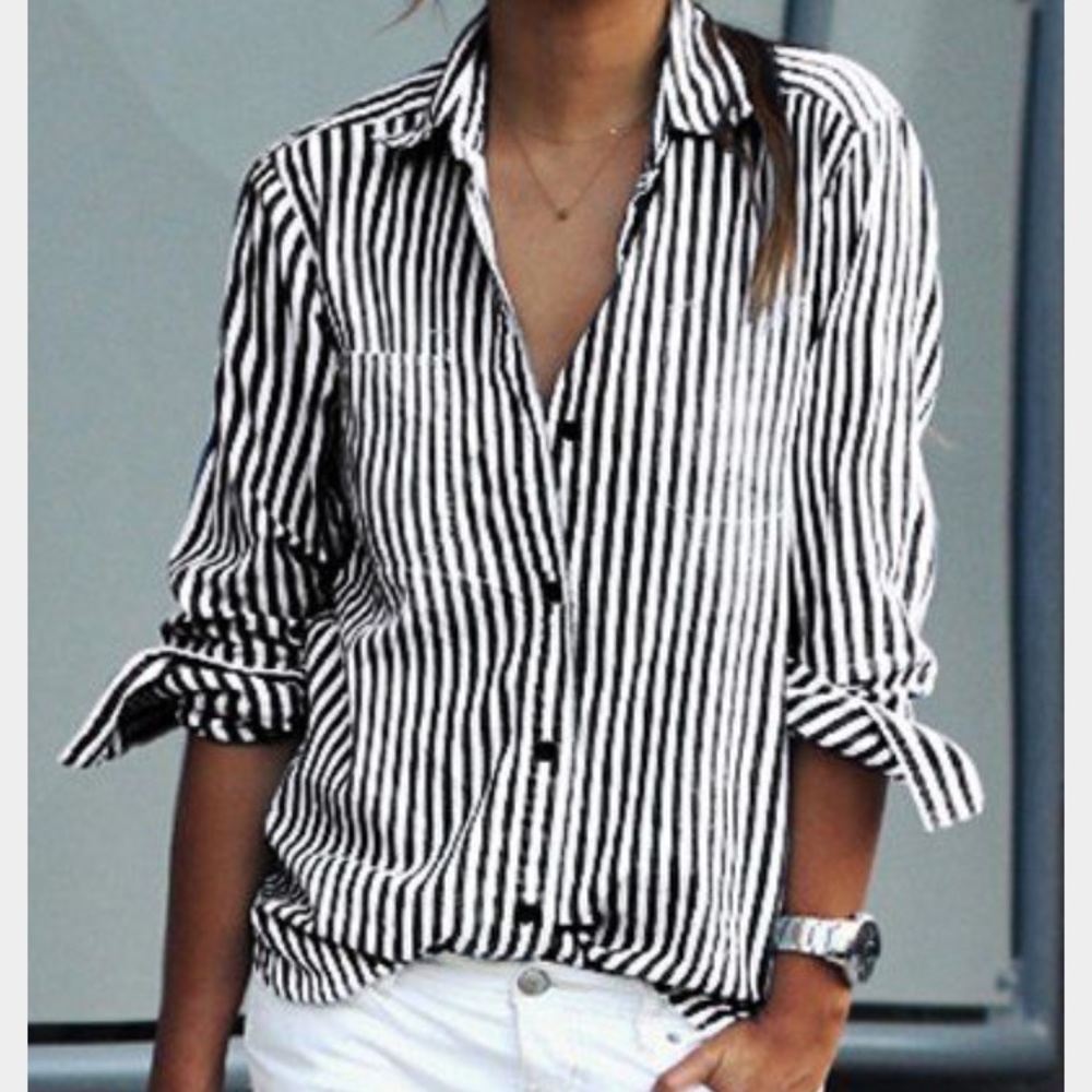 Blacks and white stripe button down