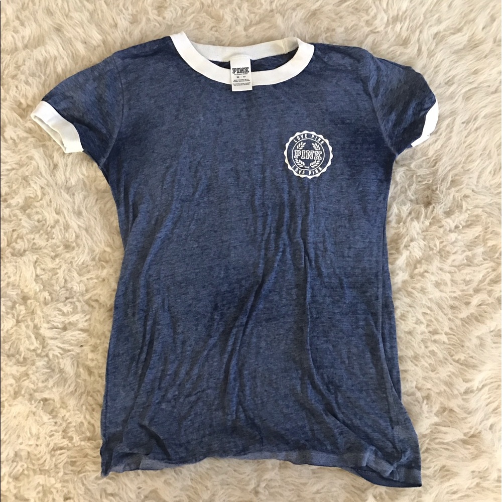 Blue and white PINK Tshirt.