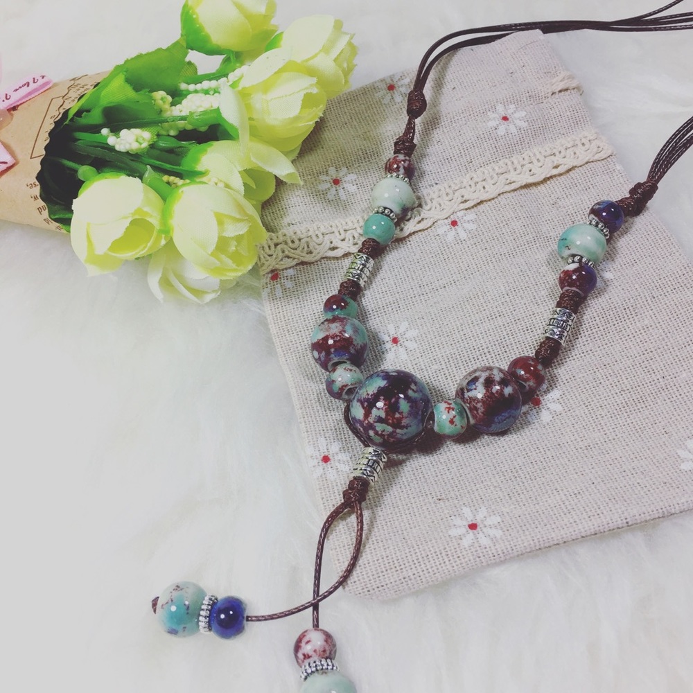 Ceramic Long Statement Sweater Necklace
