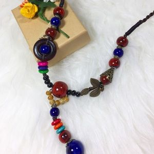Handmade Ceramic & Wood Boho Statement Necklace