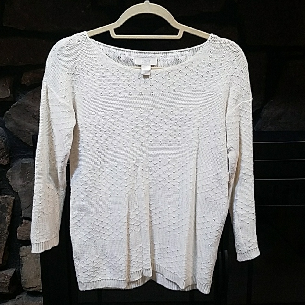 LOFT Ivory Sweater with 3/4 Length Sleeves