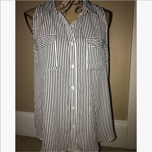 Navy blue and white strips shirt/blouse
