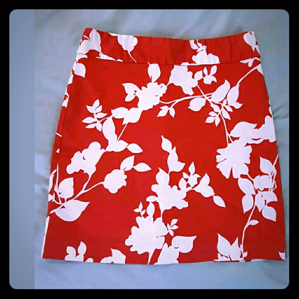 Red & White Floral Mod Retro Skirt