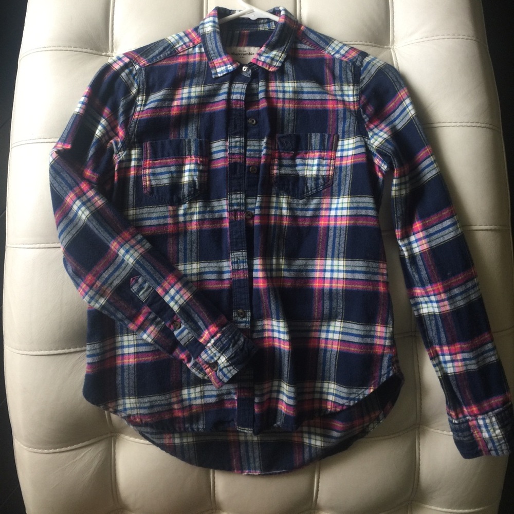 Abercrombie Plaid Flannel Long Sleeve Blue-XL