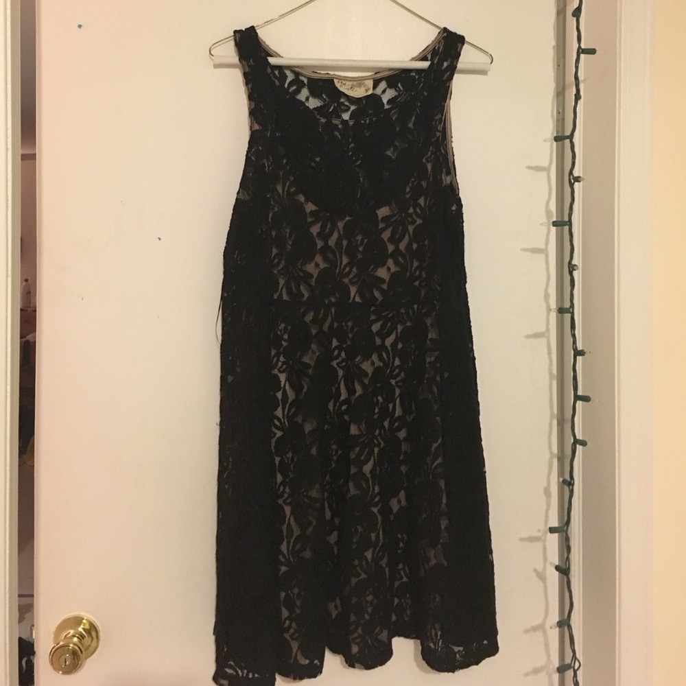 FREE PEOPLE black lace dress, cream slip attached